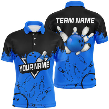 Men's Custom Black and Blue Bowling Polo Shirt N7248