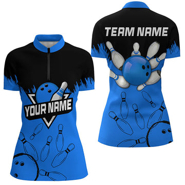 Women's Black & Blue Bowling Quarter Zip Jerseys N7248