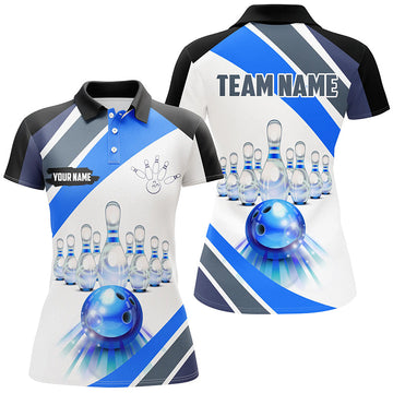 Women's Blue Light Bowling Polo Quarter Zip Shirt N7586