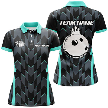 Women's Custom Camo Bowling Polo, Quarter Zip - Turquoise N8201