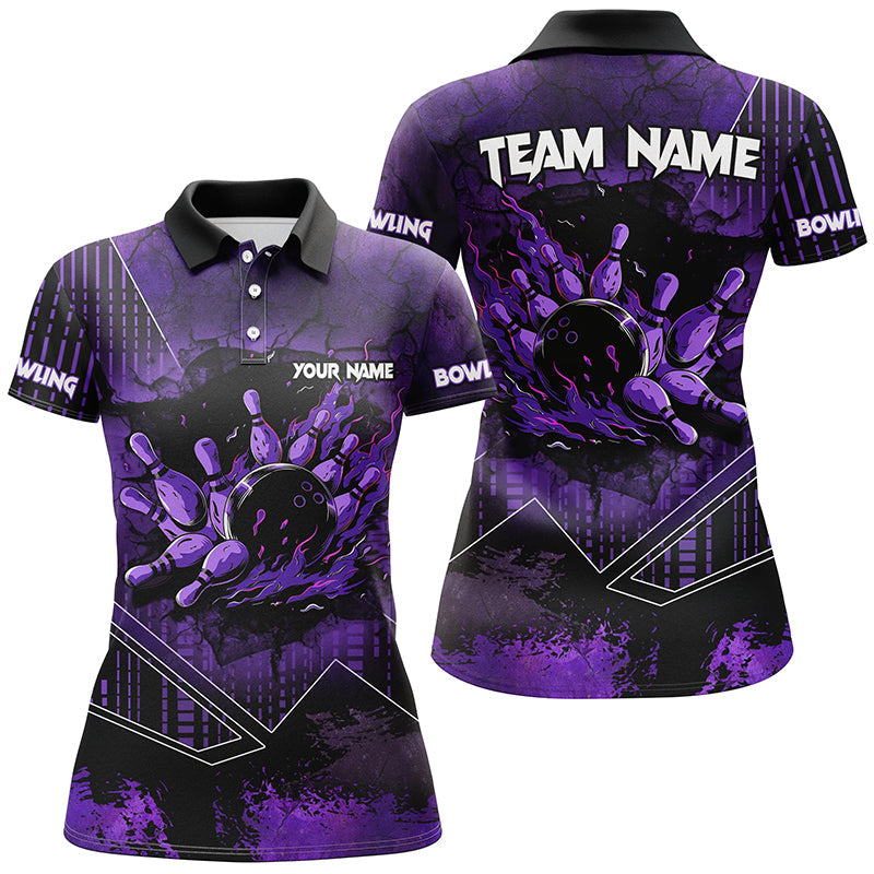 Women's Purple Flame Bowling Polo Shirt N8203
