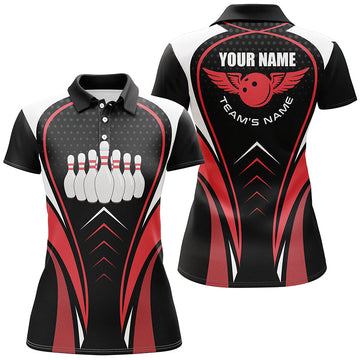 Women's Custom Bowling Polo Shirt - Red, White & Black N6539