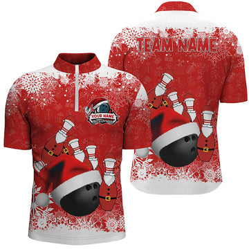 Men's Bowling Quarter Zip Christmas Snowflake Jersey N6806