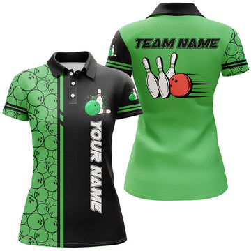 Women's Vintage Camo Bowling Polo Shirt - Black/Green N7150