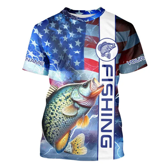 American flag Crappie lightning Fishing T-Shirt custom Patriotic Crappie fishing jersey NQS9472