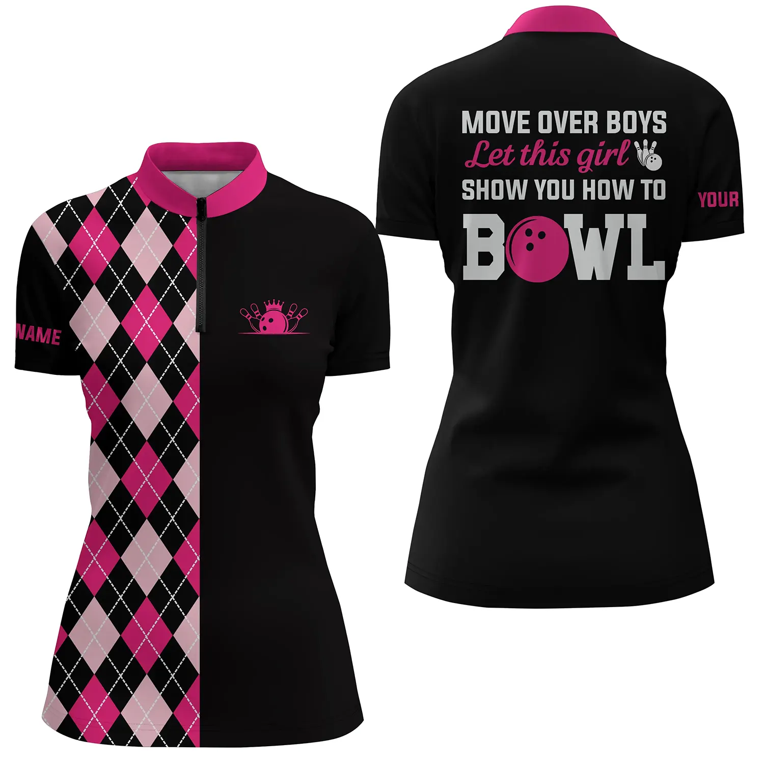 Women's Pink Bowling Quarter Zip Shirt N4869