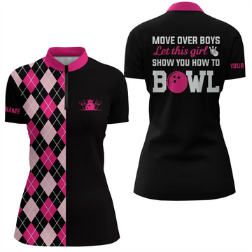 Women's Pink Bowling Quarter Zip Shirt N4869