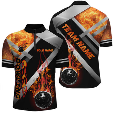 Men's Black Flame Bowling Quarter Zip Shirt N7432