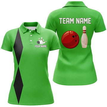 Personalised Green Retro Women's Bowling Polo, Quarter Zip N8002