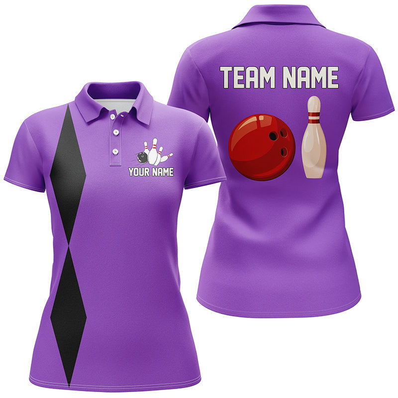 Personalised Purple Retro Women's Bowling Polo, Quarter Zip N8003