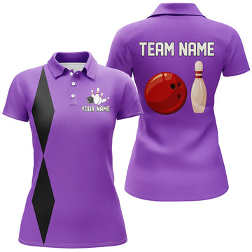 Personalised Purple Retro Women's Bowling Polo, Quarter Zip N8003