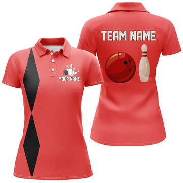 Personalised Retro Women's Bowling Polo, Quarter Zip, Red N8004