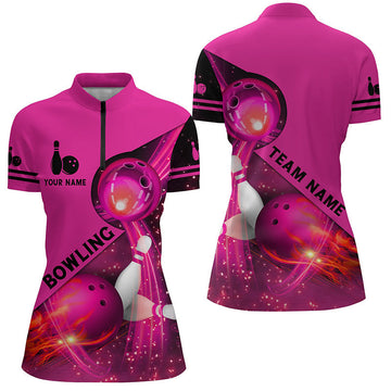 Women's Pink Flame Bowling Quarter Zip Shirt N6541