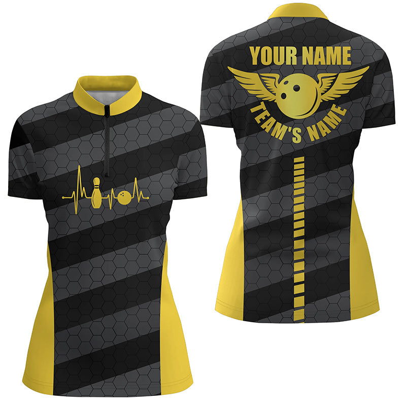 Women's Yellow Quarter Zip Bowling Team Shirt N5185