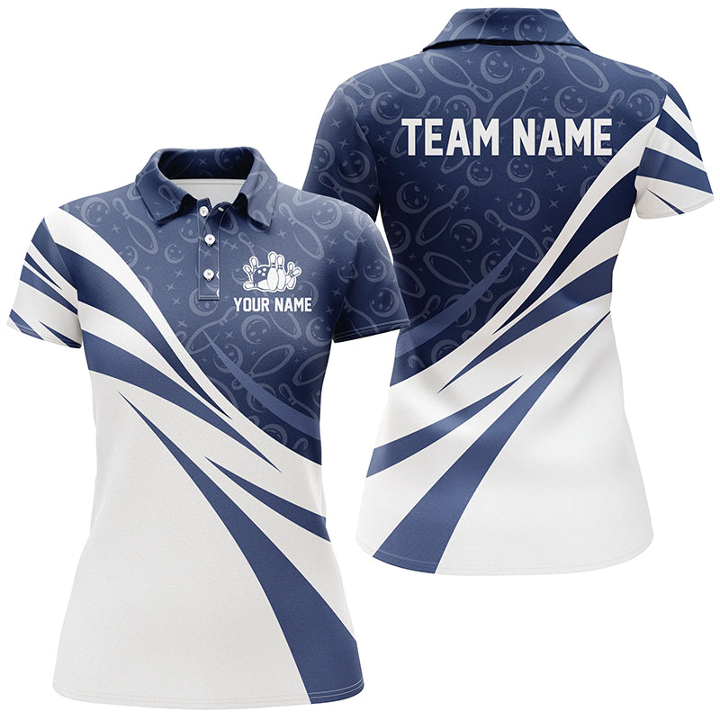 Women's White & Blue Camo Bowling Polo, Quarter Zip N8009
