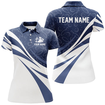 Women's White & Blue Camo Bowling Polo, Quarter Zip N8009