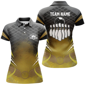 Women's Black Gold Bowling Polo Shirt - Custom Team Jersey N6329