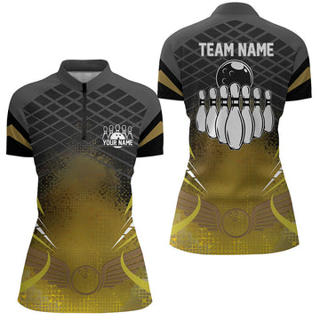 Women's Bowling Quarter Zip Shirt - Custom Black & Gold Team Jersey N6329