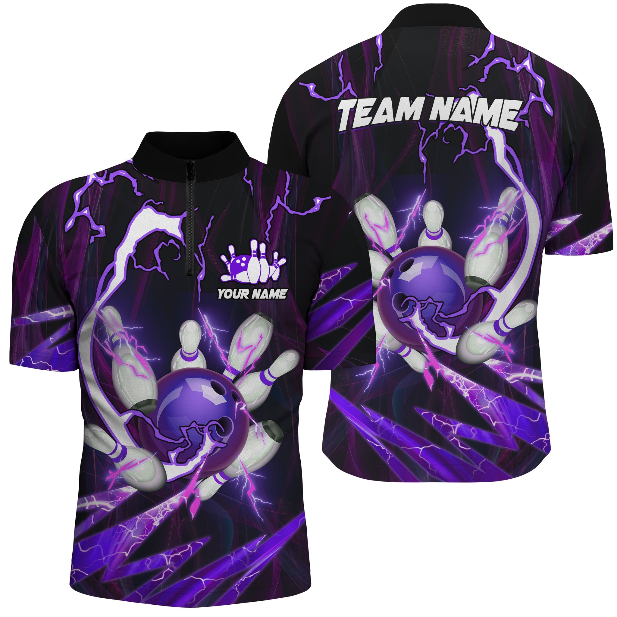 Custom Team Bowling Quarter Zip Shirt for Men - Purple N6550
