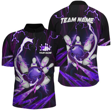 Custom Team Bowling Quarter Zip Shirt for Men - Purple N6550