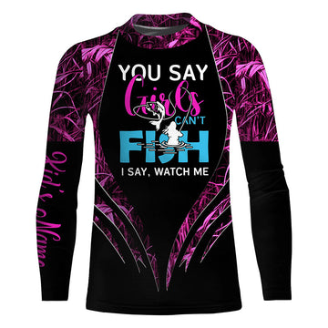 You say girls can't fish, i say watch me pink girl camo UV protection long sleeves fishing shirt for kid NPQ61