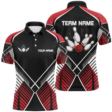 Black & Red Retro Bowling Polo, Men's Quarter Zip Team Jersey N7794