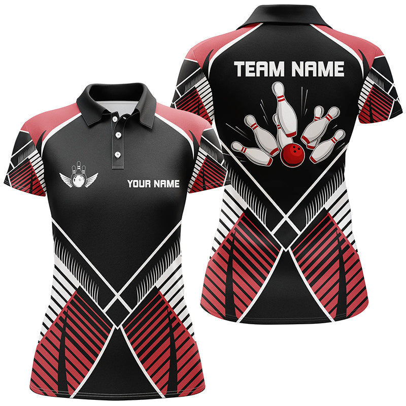 Black & Red Retro Bowling Polo, Women's Quarter Zip Team Jersey N7794