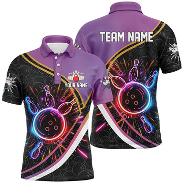 Men's Purple Gradient Black Camo Bowling Shirt - Custom Neon Team Jersey N7795