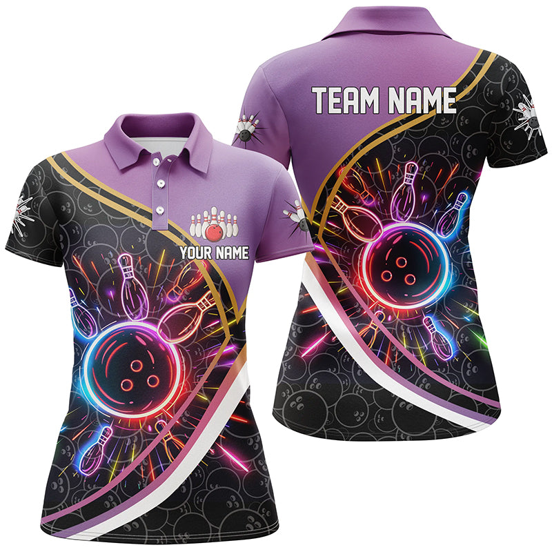 Women's Purple Gradient Black Camo Bowling Shirt N7795