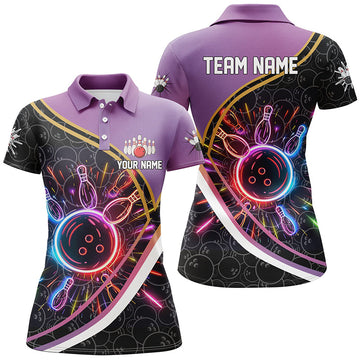 Women's Purple Gradient Black Camo Bowling Shirt N7795