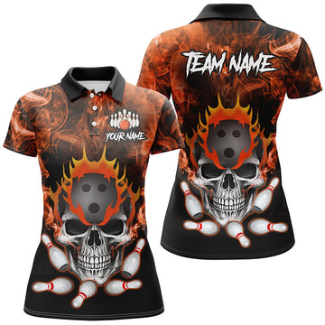 Orange Skull Bowling Polo, Women's Quarter Zip Team Jersey N8210