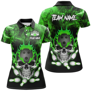 Green Skull Bowling Polo, Women's Quarter Zip Team Jersey N8211