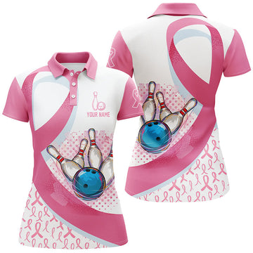Women's Pink Ribbon Bowling Polo Shirt - Breast Cancer Awareness N6338