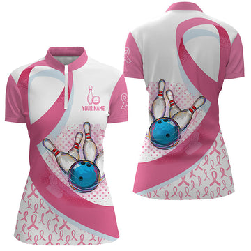 Women's Pink Ribbon Quarter Zip Bowling Jersey N6338