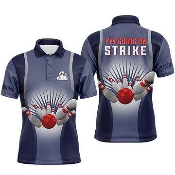 Men's Custom Blue Bowling Polo Shirt N4667