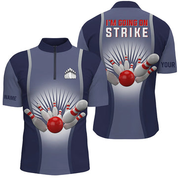 Custom Men's Bowling Quarter Zip Shirt - Blue N4667
