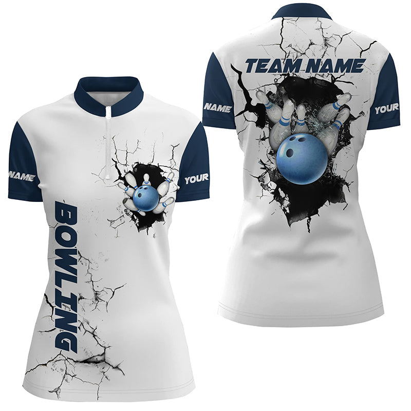 Women's Blue Bowling Quarter Zip Jersey - Custom Team Design N7270
