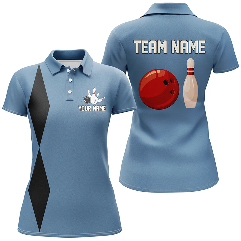 Women's Blue Retro Bowling Polo Shirt N7803
