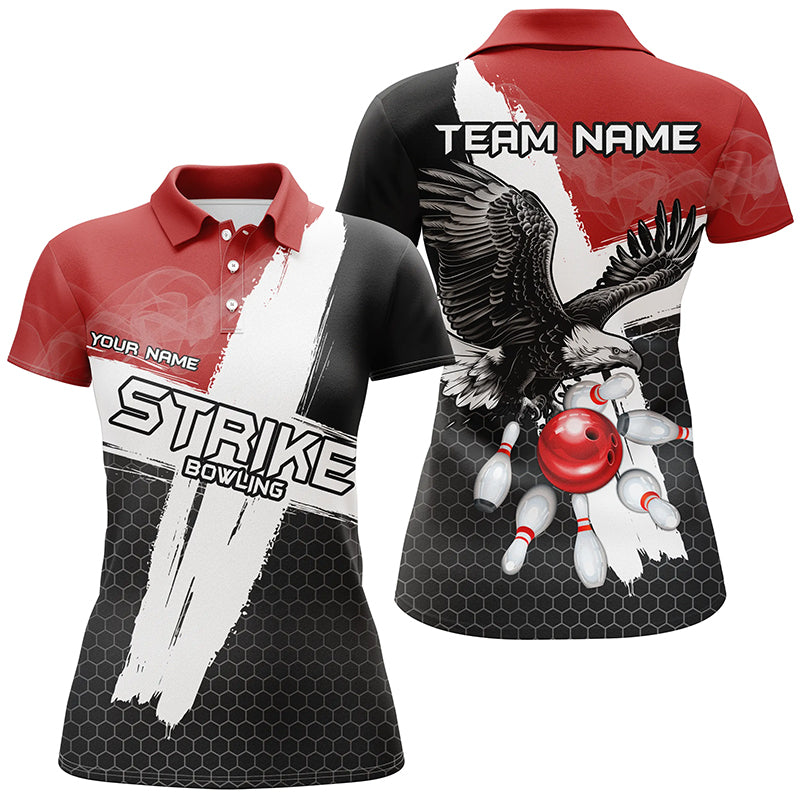 Black/Red Eagle Strike Women's Bowling Polo, Quarter Zip N8218
