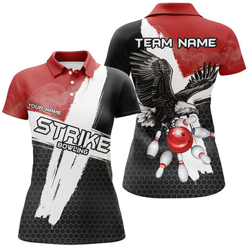 Black/Red Eagle Strike Women's Bowling Polo, Quarter Zip N8218