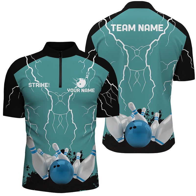 Men's Bowling Quarter Zip Jersey - Turquoise Lightning Storm N6342