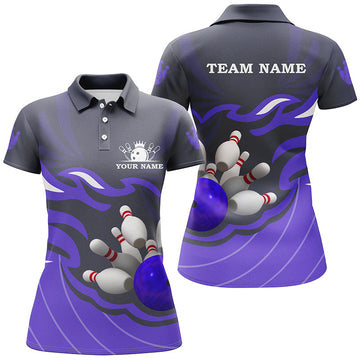 Women's Purple Quarter Zip Bowling Polo Shirt N7808