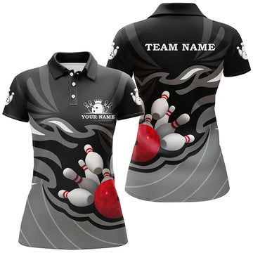 Women's Black Quarter Zip Bowling Polo Shirt N7809