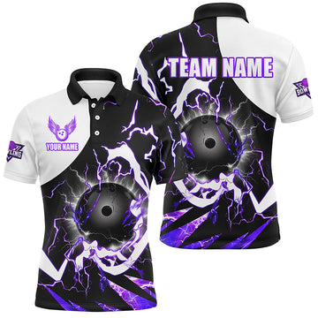 Custom Men's Purple Lightning Bowling Polo Quarter Zip n8231