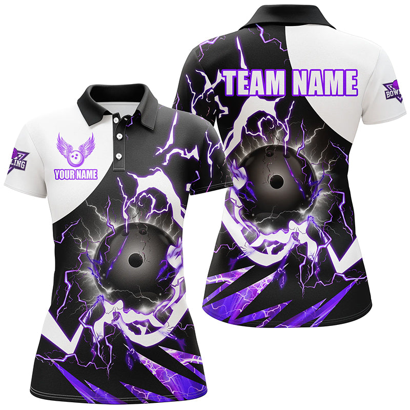 Custom Women's Purple Lightning Bowling Polo Shirt N8231