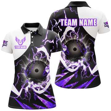 Custom Women's Purple Lightning Bowling Polo Shirt N8231