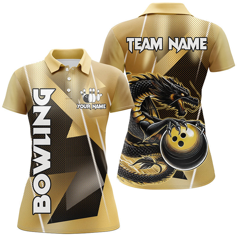 Women's Black & Gold Dragon Bowling Team Shirts N8233