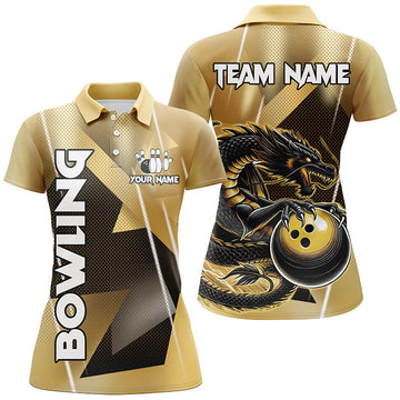 Women's Black & Gold Dragon Bowling Team Shirts N8233