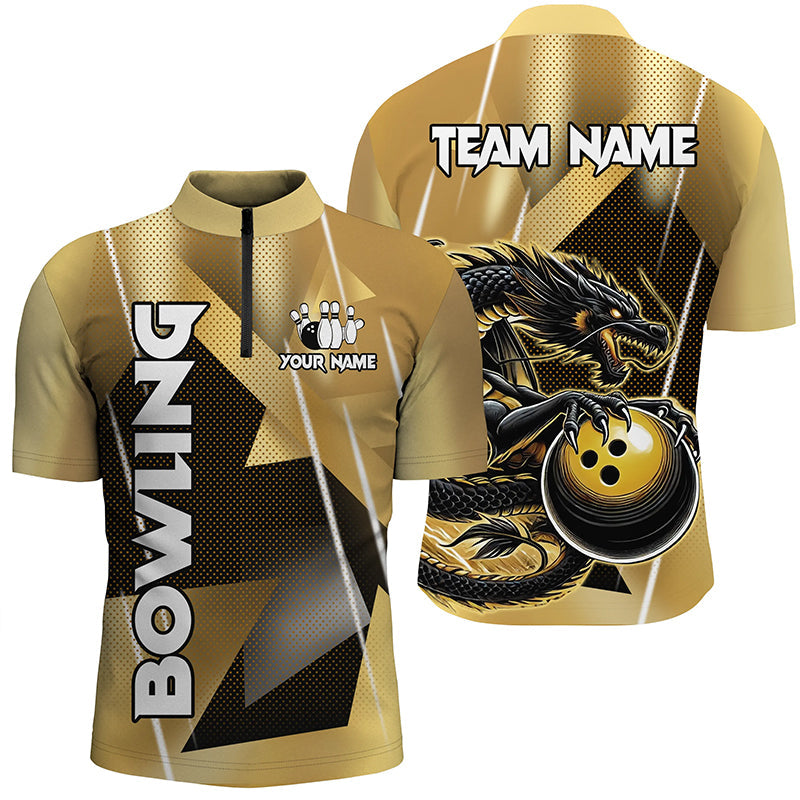 Men's Black & Gold Dragon Bowling Team Shirts N8233