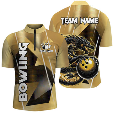 Men's Black & Gold Dragon Bowling Team Shirts N8233